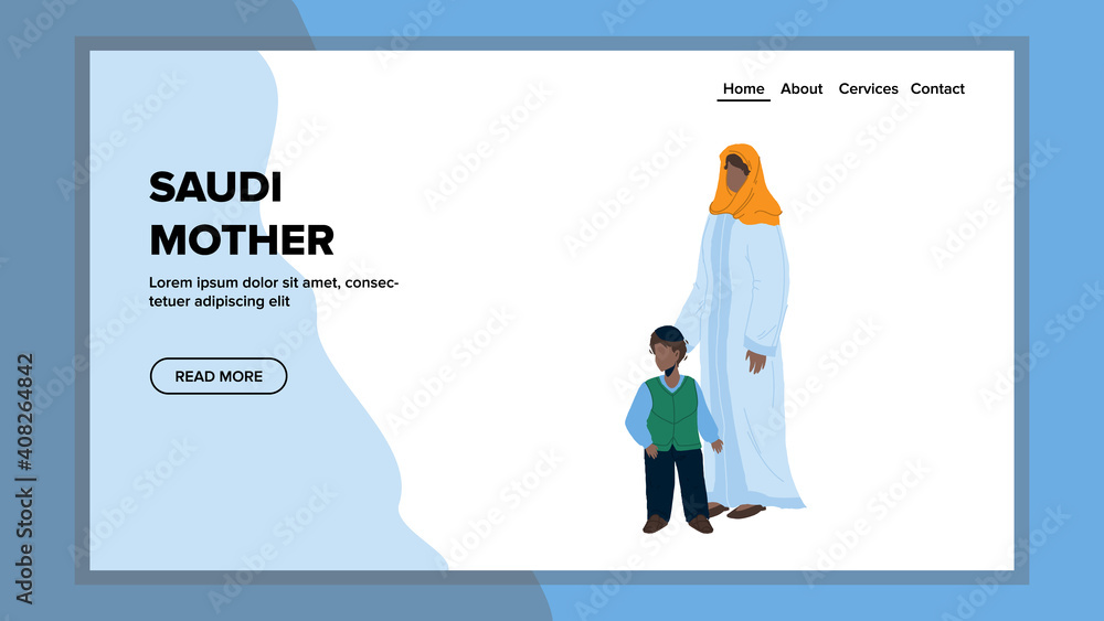Saudi Mother And Son Standing Together Vector Saudi Mother And Son Standing Together Vector