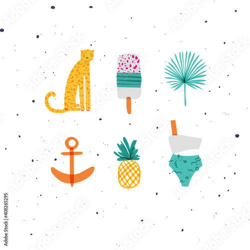 Summer elements set cheetah, ice cream, pineapple color
