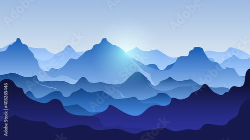 Mountain landscape vector Illustration with mountain peaks.