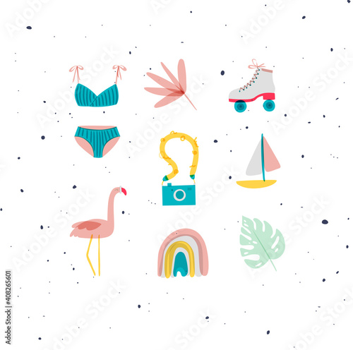 Summer elements set swimsuit, rollers, camera