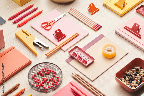 Bright modern stationery on table