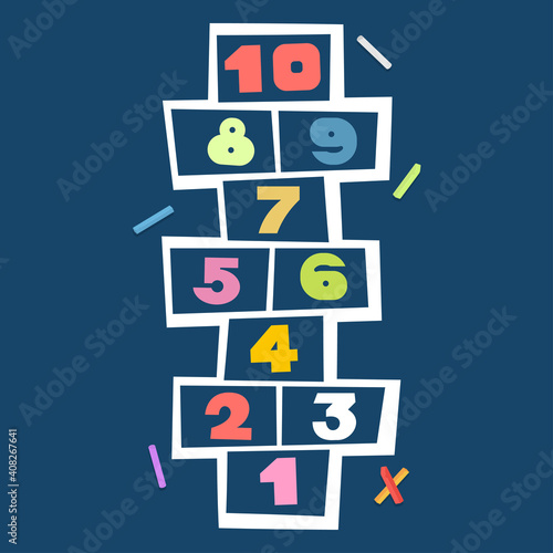 Hopscotch game vector cartoon illustration.