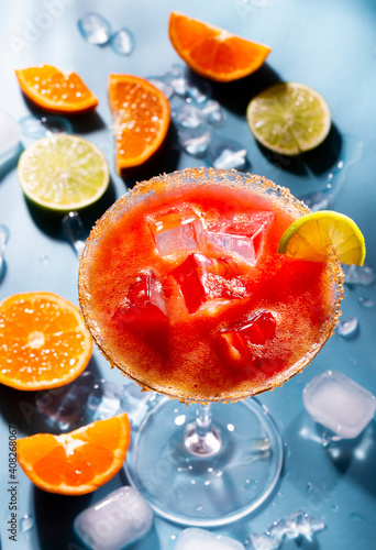 Colorful cocktails on the bar table in restaurant.