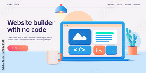 Website builder illustration in isometric vector design. Web development cloud-based service. Saas app for responsive web site.