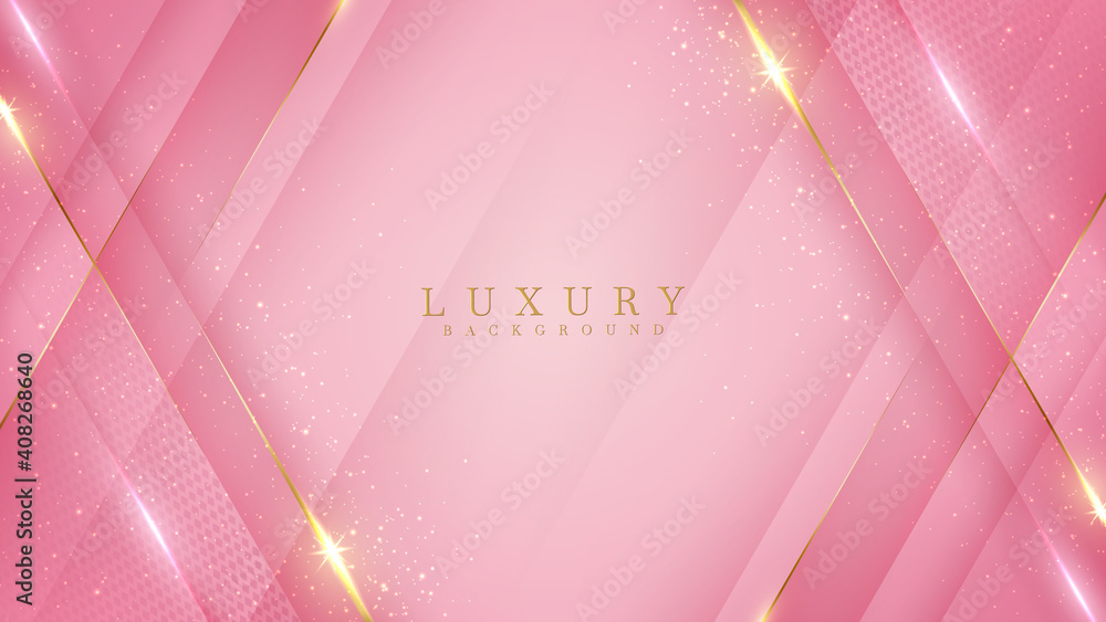 Luxury golden line background pink shades in 3d abstract style , Valentines day concept, Illustration from vector about modern template deluxe design. - obrazy, fototapety, plakaty 