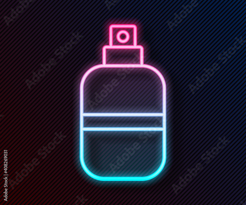 Glowing neon line Perfume icon isolated on black background. Vector.