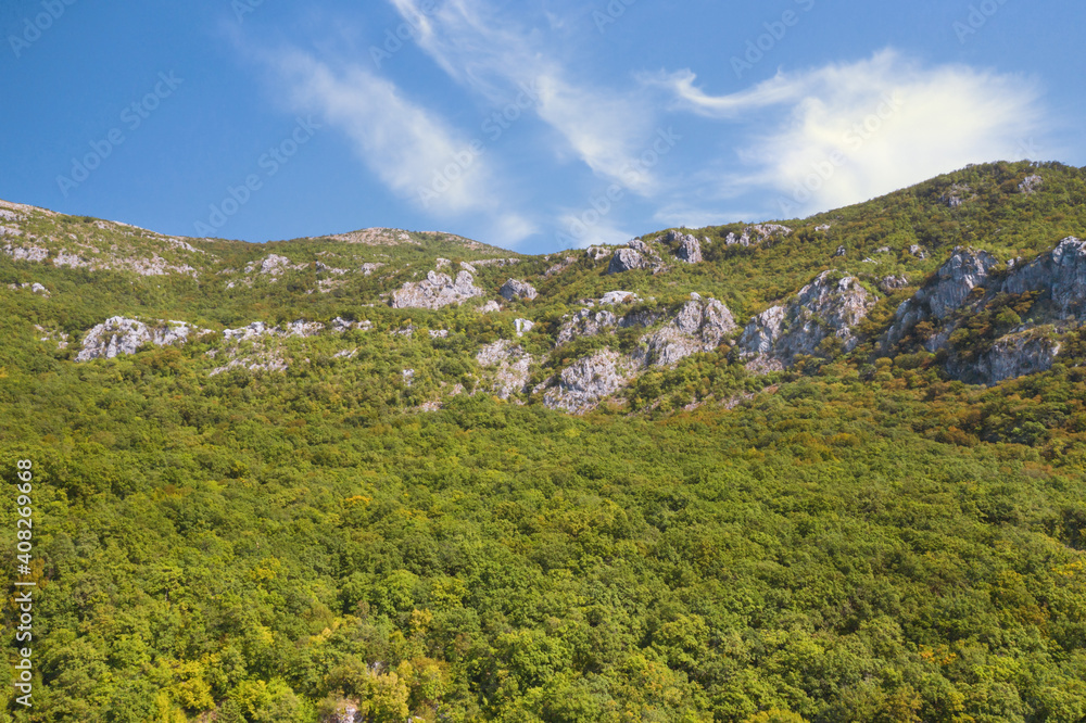 Mount Chelobrdo. Shooting from a height. Przhno. Budva. Montenegro.
