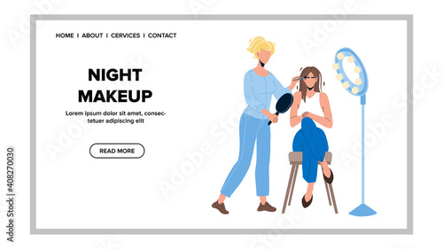 Night Makeup Making Girl In Beauty Salon Vector