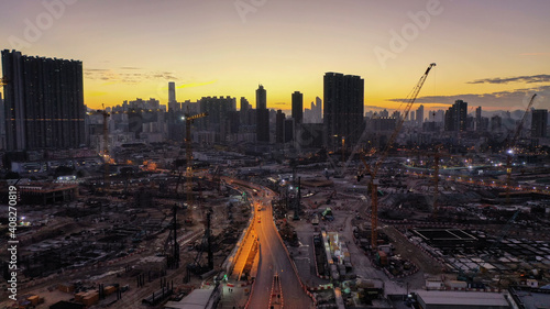 Photography Aerial view of the Kowloon and Hong Kong sunset