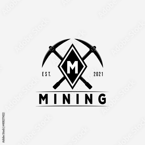 mining pickaxe logo vector illustration design