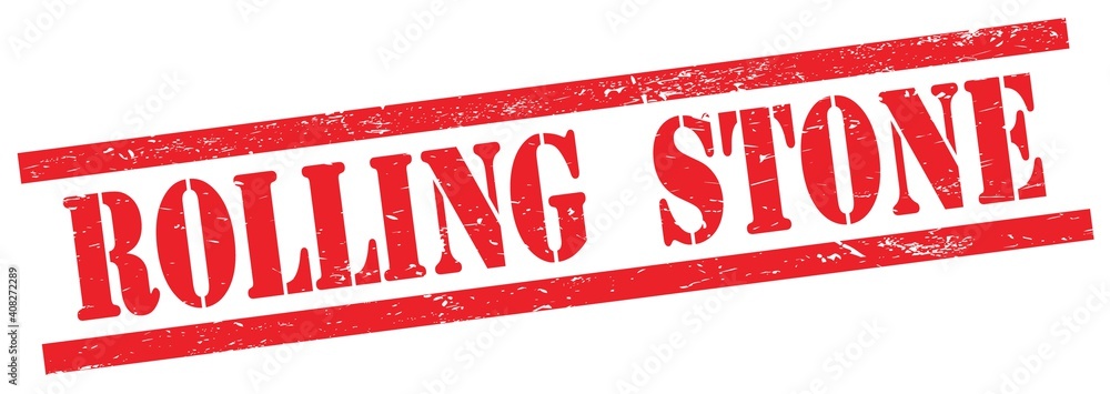ROLLING STONE text on red grungy rectangle stamp. ROLLING STONE text on red grungy rectangle stamp.