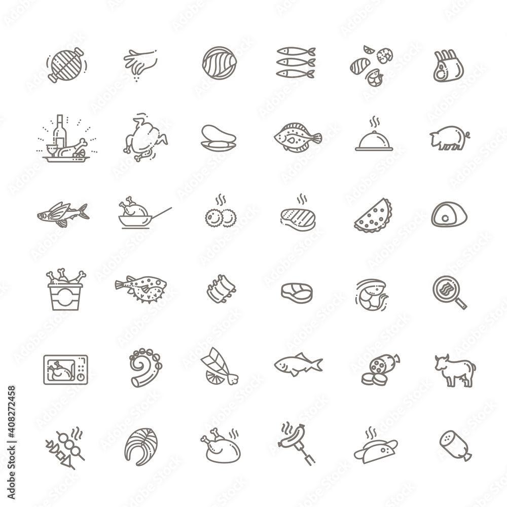 Simple Set of Meat Related Vector Line Icons. Simple Set of Meat Related Vector Line Icons.
