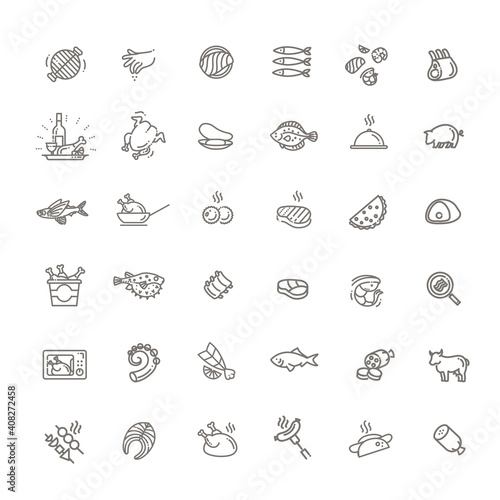 Simple Set of Meat Related Vector Line Icons.