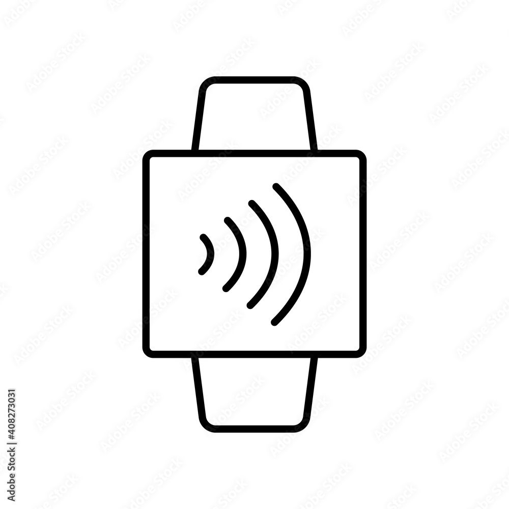 Simple vector icon with the image of a wristwatch. Analog clock with a line on a white background