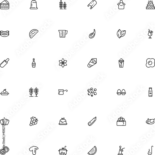 icon vector icon set such as: cardamon, gourd, whiskey, flour, flower, maki, vineyard, spices, cookware, waiter, squash, ketchup, spike, anise, milk, shrimp, aniseed, garment, tart, candle, badge