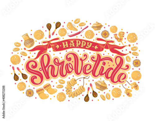 Vector illustration for the traditional festival Shrovetide. Hand-drawn lettering for cards, banners, posters, and any type of artwork for the holiday Carnival.