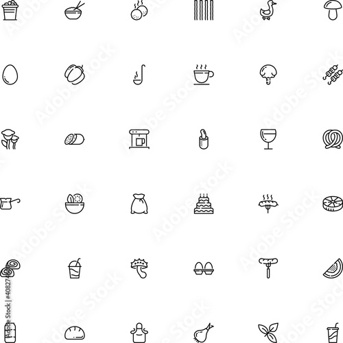 icon vector icon set such as: coffeemaker, herbs and spices, fusilli, cookie, shish, bacon, disposable, gourmet, single, grey puffball, bag, editable, pub, carbohydrate, worker, cooler, fat
