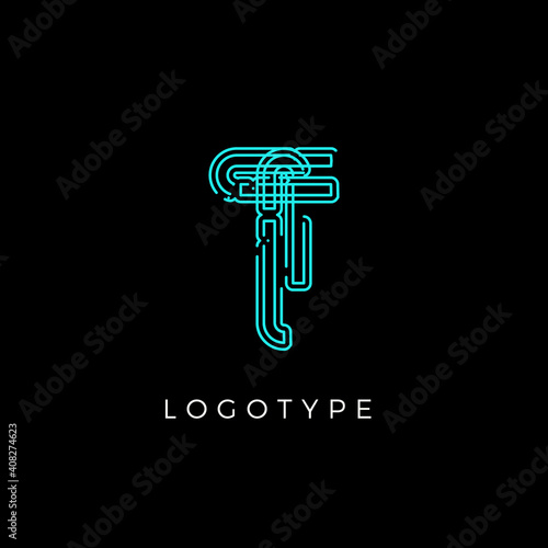 Cyber letter T for digital technology logo concept. Contour circuit style monogram for artificial intelligence product symbol, robotic system logo and vector type design