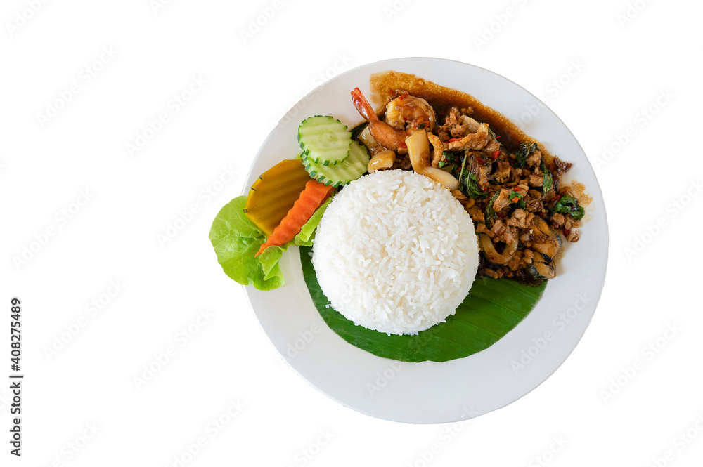 Thai spicy fried sea and meat basil recipe ,Pad Gaprao Thai spicy fried sea and meat basil recipe ,Pad Gaprao