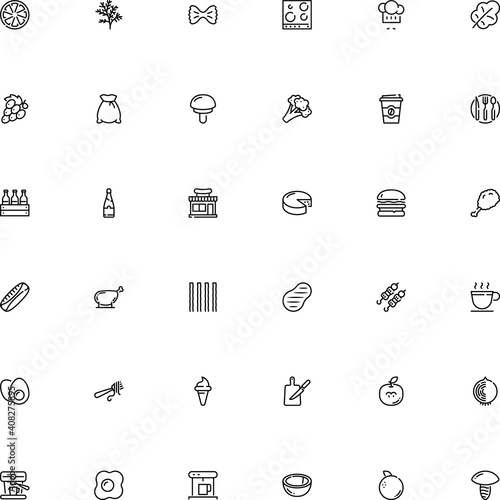icon vector icon set such as: toadstool, rye, 6 pack, omelette, salad, electric, stove, monochrome, emblem, stick, party, ice, dill, capellini, refreshment, cabbage, flame, americano, apple, sirloin