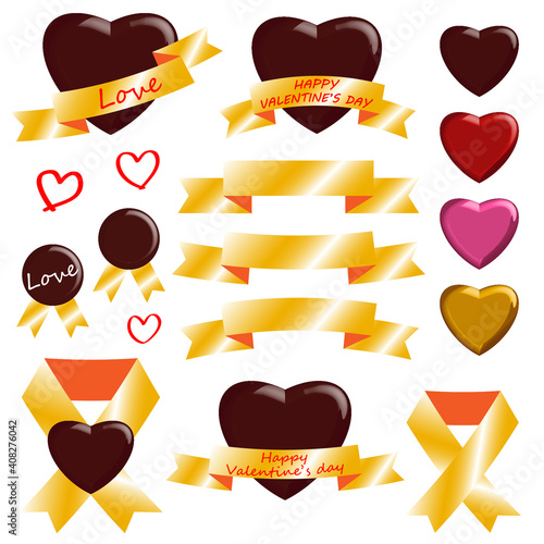 バレンタイン　ハートのチョコレートとリボンの素材