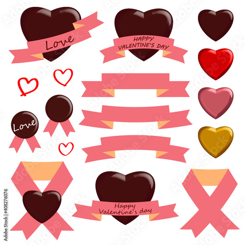 バレンタイン　ハートのチョコレートとリボンの素材