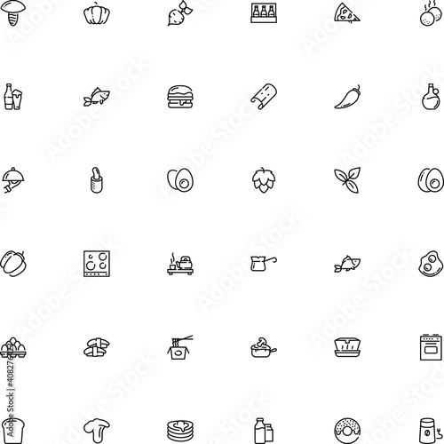 icon vector icon set such as: cultivation, foodstuff, butler, kettle, oil, chopsticks, monochrome, takeout, dessert, template, cake, extra, stem, disposable, print, gadgets, fungus, sashimi, mustard