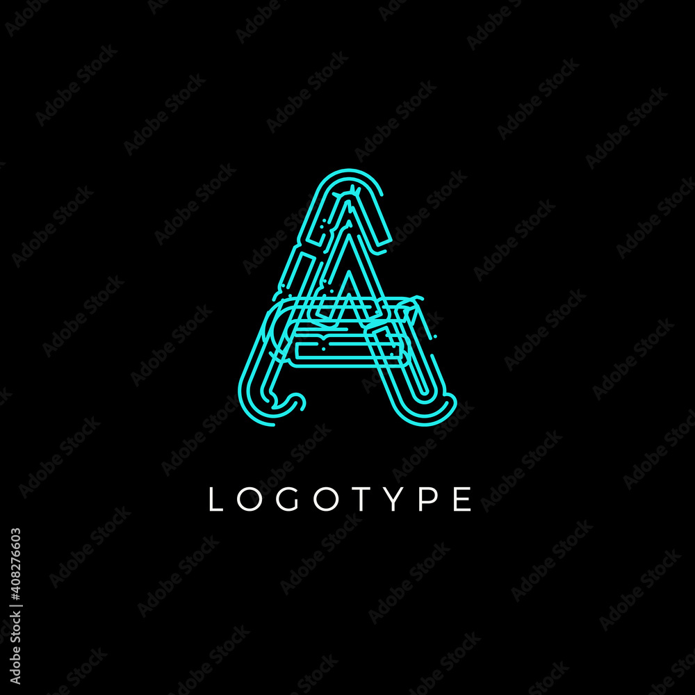 Cyber letter A for digital technology logo concept. Contour circuit ...