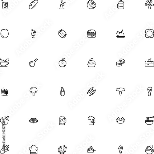 icon vector icon set such as: homemade, seeds, hand, dairy, julienne with mushroom, label, fastfood, editable, portion, amanita caesarea, waffle, stick, whiskey, closeup, muffin, burger, sliced