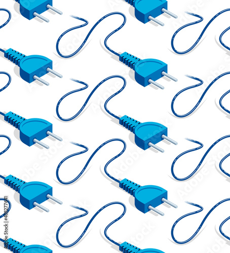 Electric plugs seamless vector wallpaper image, endless motif with wires electrical technic theme.