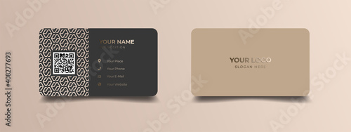 Elegant business card with golden lines pattern. Luxury view with nature concept. Vector illustration print template.
