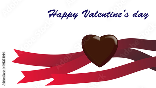 バレンタイン　ハートのチョコレートとリボンの素材