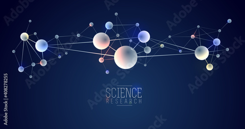 Molecules vector abstract background, 3D dimensional science chemistry and physics theme design element, atoms and particles micro nano scientific illustration.