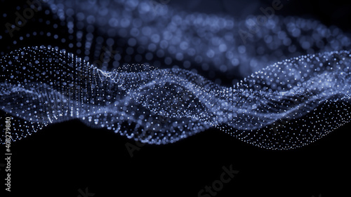 Sound Wave Vizualisation concept. Music audio frequencies represented as High Tech Futuristic Particle Waves. Abstract background. 3D render