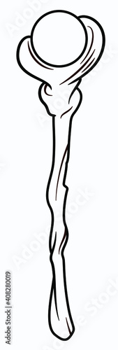 Magic staff of wizard, mage, warlock or shaman. Cartoon line art illustration of legendary weapon for fantasy characters. Isolated on white background for coloring book or page for children and kids.
