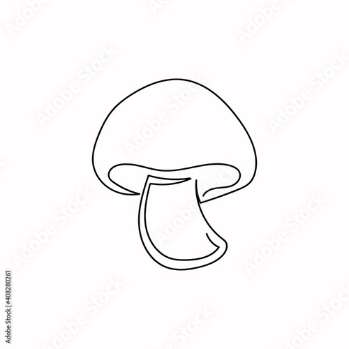 Continuous one line drawing a mushroom. Vector illustration perfect for greeting cards, party invitations, posters, stickers, clothing. Silhouette of mushroom icon.