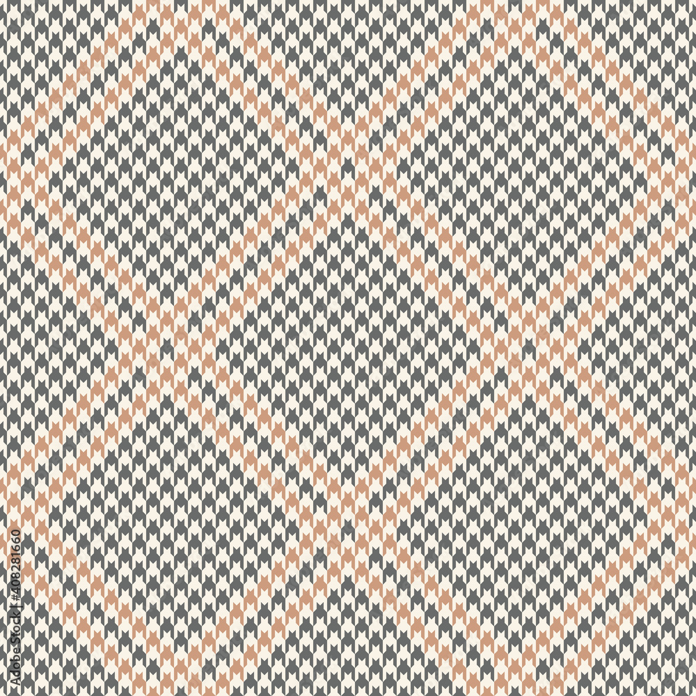 Houndstooth plaid pattern in grey and beige. Seamless checked tartan simple grid background vector for skirt, jacket, trousers, dress, blanket, or other modern spring autumn textile design.