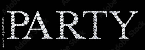 Party word made of diamonds letters with on black background.3d rendering