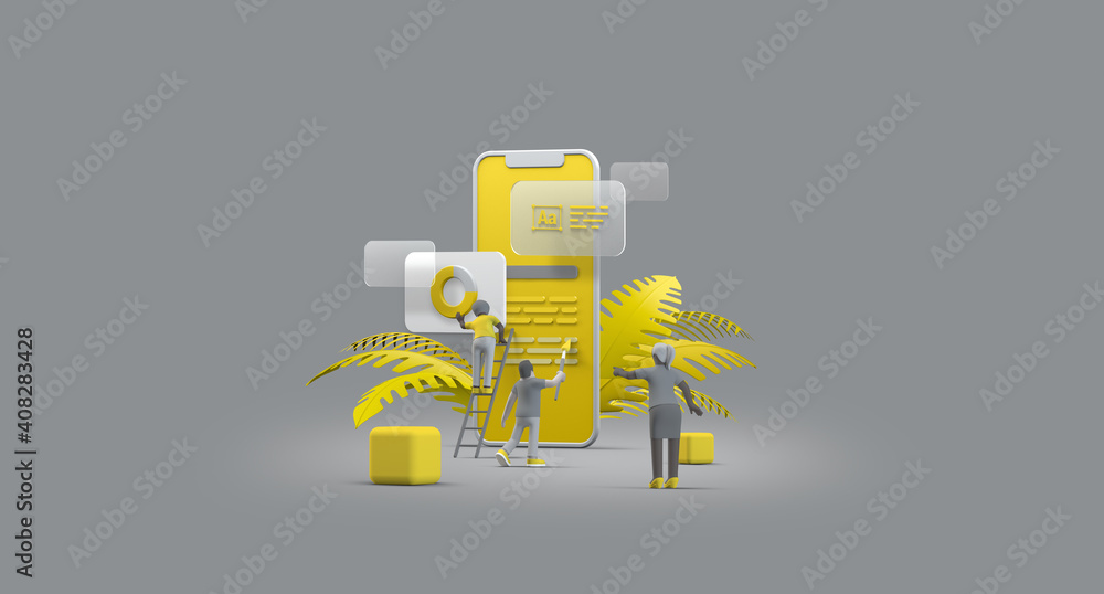 Mobile Phone Smartphone Web UI UX app Design Teamwork concept 3D ...