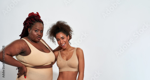 Slim and plump young african american girls in lingerie