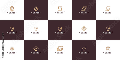 collection, letter s logo in gold color