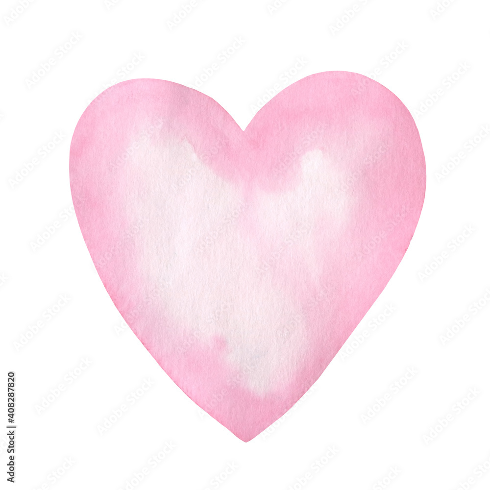 Watercolor pink heart, watercolor illustration, valentine's day