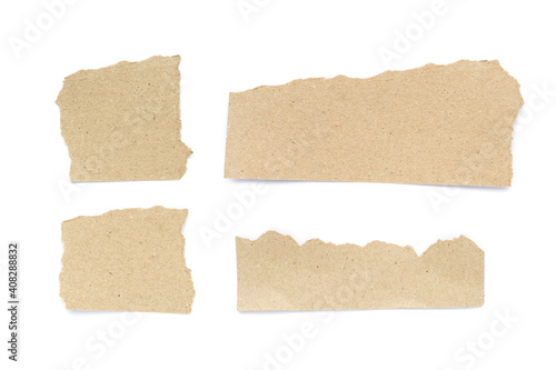 Recycled paper craft stick on a white background. Brown paper torn or ripped pieces of paper isolated on white background.