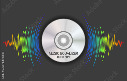 Disk emitted music wave rainbow colors. Modern audio poster. Trendy colorful player record vector illustration