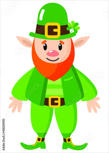 Leprekonk to the feast of St. Patrick. White background, isolator. Flat style.