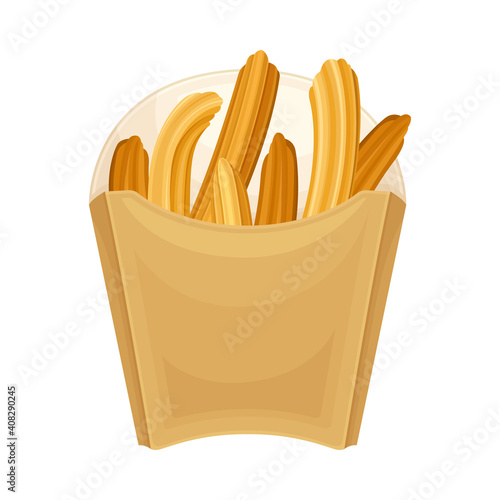 Carton or Cardboard Eco Package with Churro Dessert Inside Vector Illustration