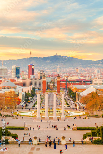 Photography Picture of Barcelona taked from high angle view during sunset.