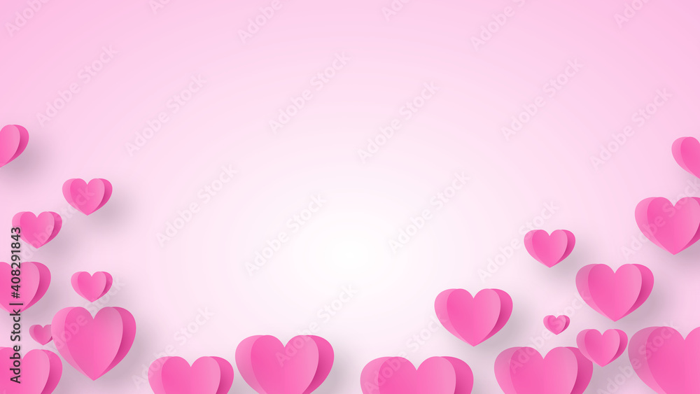 Paper heart flying on pink background. symbols of love