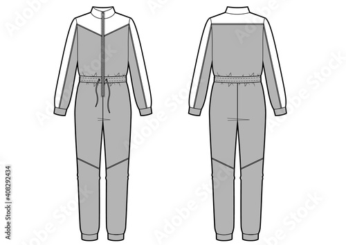Jumpsuit fashion vector illustration. Sport wear. Flat sketches template