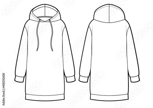 Hoodie sweatshirt womans dress. Vector technikal sketch